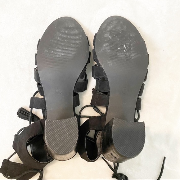 COCONUTS MATISSE Copa Tassel Lace Up Strappy Sandals Heel Suede Black 6 - Picture 6 of 7